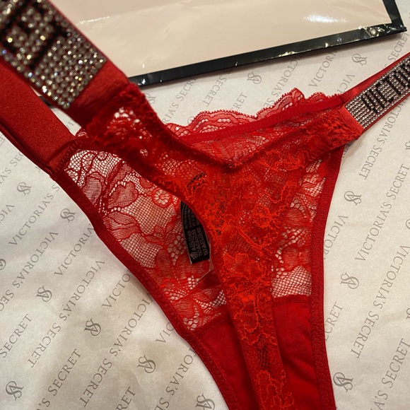 VICTORIA'S SECRET💖VERY SEXY Shine Strap Lace Thong Lipstick Red💄Panty Size M - Picture 8 of 13